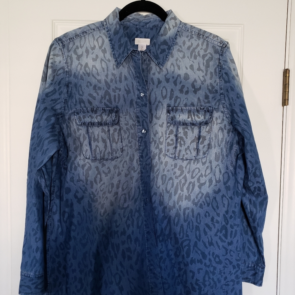 Chicos denim button up shirt Leopard print